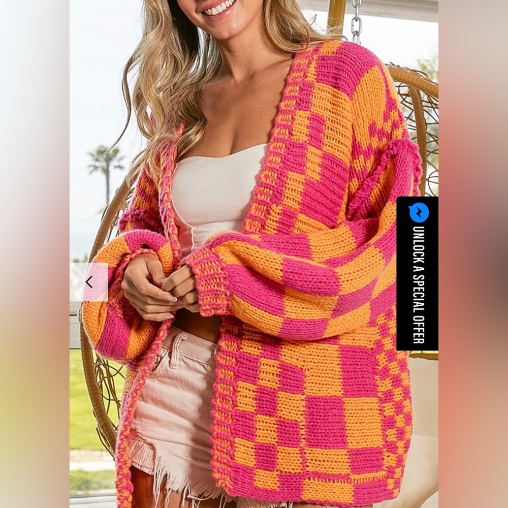 Colorful Checkered Women's cardigan open concept
